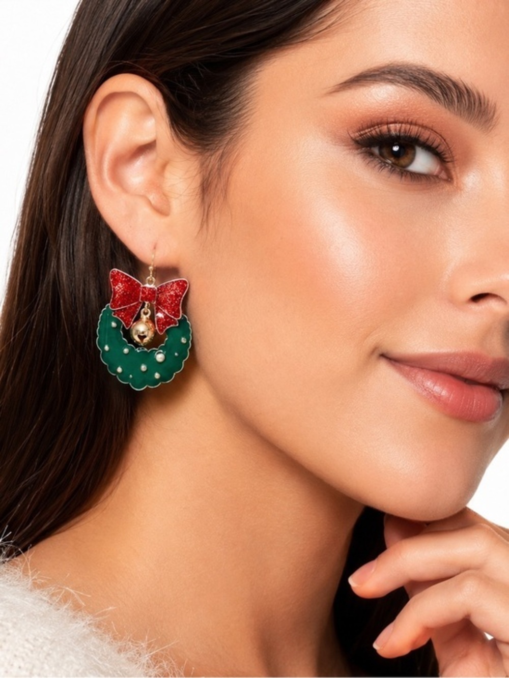 NEW Christmas Jingle Bell Wreath Dangle Fashion Hoop Drop Earrings Party Jewelry
